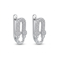 Pareja de pendientes de acero tipo aro alargado estilo eslabón chapados en oro blanco de 18k, decorados con pavé de circonitas brillantes y detalles de esferas, hechos en España.