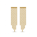 Pendientes largos de flecos con cadenas de esferas en cascada, de acero bañados en oro de 18K, fabricados en España.