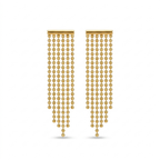 Pendientes largos de flecos con cadenas de esferas en cascada, de acero bañados en oro de 18K, fabricados en España.