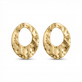 Pendientes de mujer ovalados en acero bañado en oro de 18K con acabado de textura martillada, joyería de diseño hecha en España.