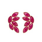 Pendientes de racimo en abanico con piedras marquesa fucsia de acero inoxidable con baño de oro de 18k PVD hechos en España.