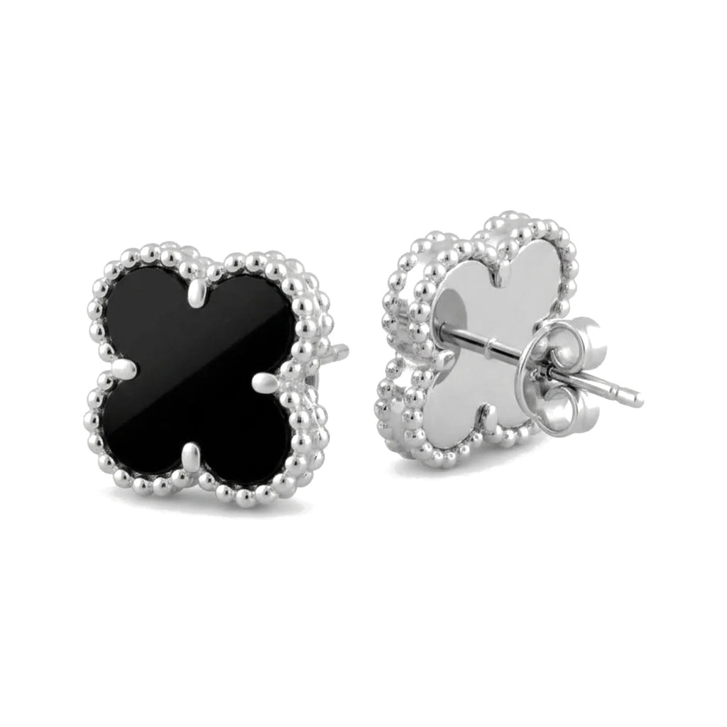 Pendientes Trèfle Signature negros con borde plateado
