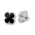 Pendientes Trèfle Signature negros con borde plateado