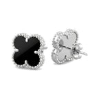 Pendientes Trèfle Signature negros con borde plateado