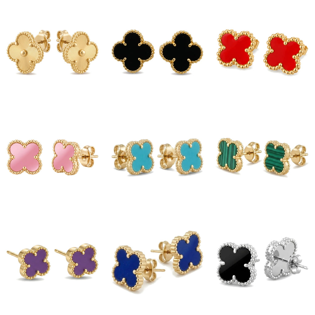 Pendientes Trèfle Signature en varios colores, trébol de cuatro hojas con borde perlado