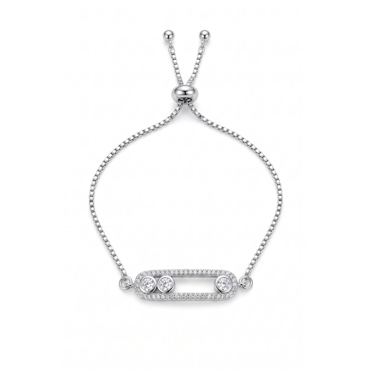 Pulsera ajustable de acero con baño de oro 18k PVD y motivo central geométrico con circonitas brillantes hecha en España.
