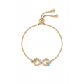 Pulsera ajustable de acero bañada en oro 18k PVD con motivo de infinito en circonitas y detalles turquesa hecha en España.
