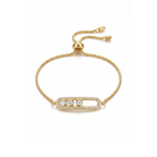 Pulsera ajustable de acero bañada en oro de 18K PVD con motivo geométrico de circonitas móviles en pavé, hecha en España.