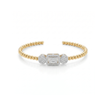 Pulsera rígida de bolas bañada en oro de 18K con centro de cristales talla baguette y pavé circular, hecha en España.