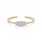 Pulsera rígida de bolas bañada en oro de 18K con centro de cristales talla baguette y pavé circular, hecha en España.