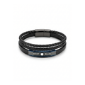 Pulsera multicapa de cuero negro para hombre con placa de acero y detalles bañados en oro de 18k PVD.