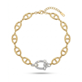 Pulsera de acero de eslabones calabrote dorados en oro de 18k con un cierre central plateado decorado con pavé de circonitas brillantes, hecha en España.