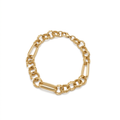 Pulsera de cadena con eslabones combinados lisos y estriados, chapada en oro de 18k sobre base de acero, de diseño elegante hecho en España.