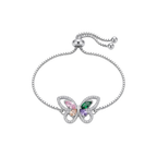 Pulsera ajustable de acero con baño de plata 925 PVD y dije de mariposa con circonitas multicolor hecha en España