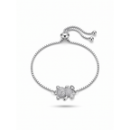 Pulsera ajustable de acero con baño en plata 925 PVD y charm de oso en pavé de circonitas fabricada en España