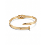 Pulsera rígida bangle con diseño de clavo y detalles grabados en acero inoxidable con baño de oro 18k hecha en España.