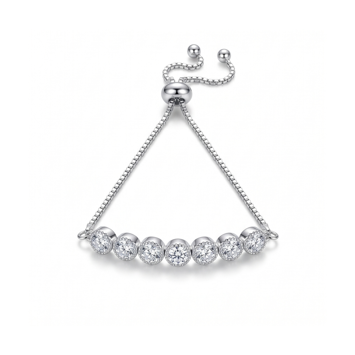 Pulsera ajustable de acero con baño en plata 925 PVD y chatones de circonitas brillantes estilo rivière hecha en España