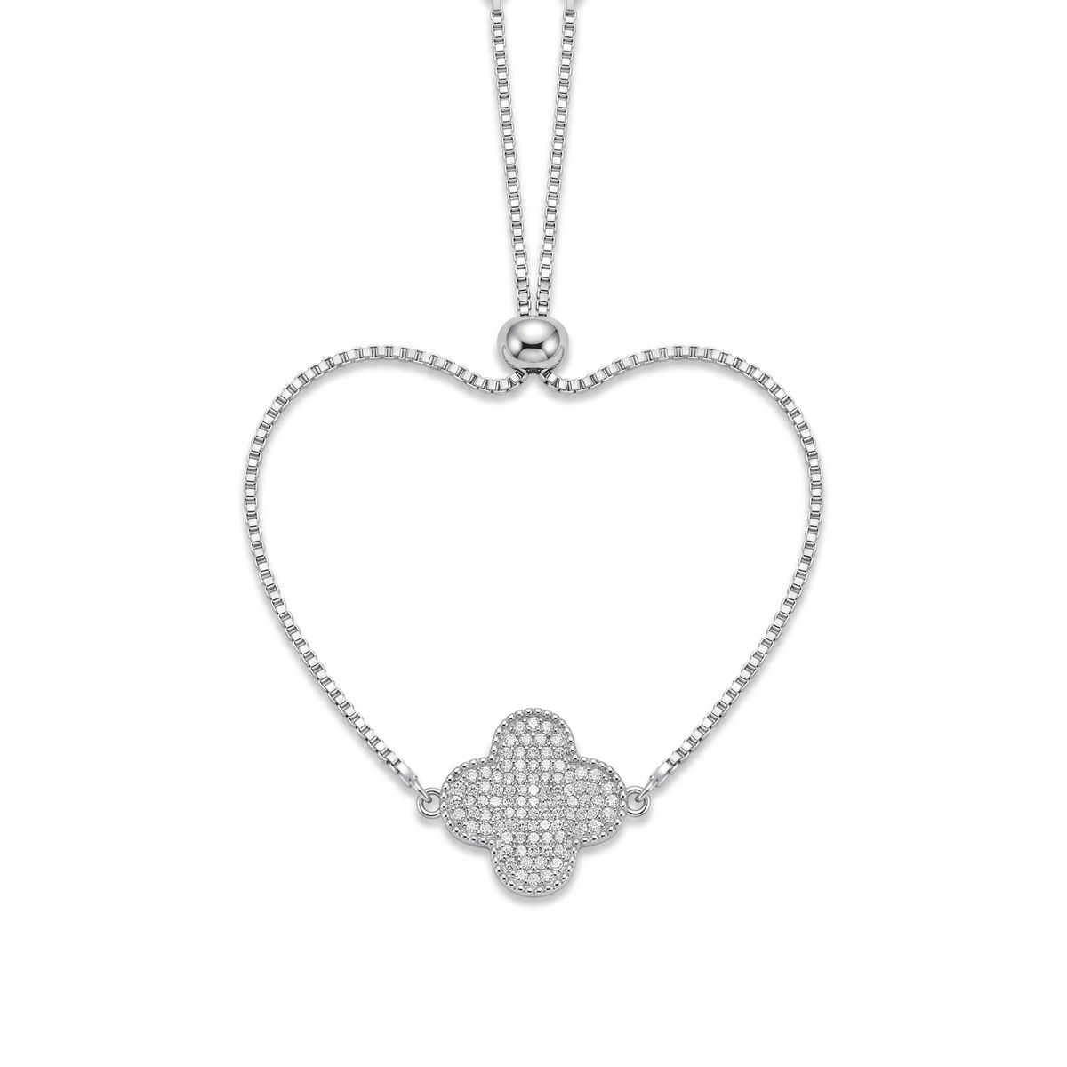 Pulsera ajustable de acero con baño de plata 925 PVD y dije de trébol en pavé de circonitas hecha en España