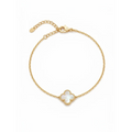 Pulsera de eslabones dorados con colgante de trébol en nácar blanco[cite: 3], elaborada en acero 100% laminado en oro 18K PVD hecha en España.