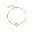 Pulsera de eslabones dorados con colgante de trébol en nácar blanco[cite: 3], elaborada en acero 100% laminado en oro 18K PVD hecha en España.