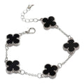 Pulsera Trèfle Signature negra con cadena plateada