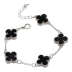 Pulsera Trèfle Signature negra con cadena plateada