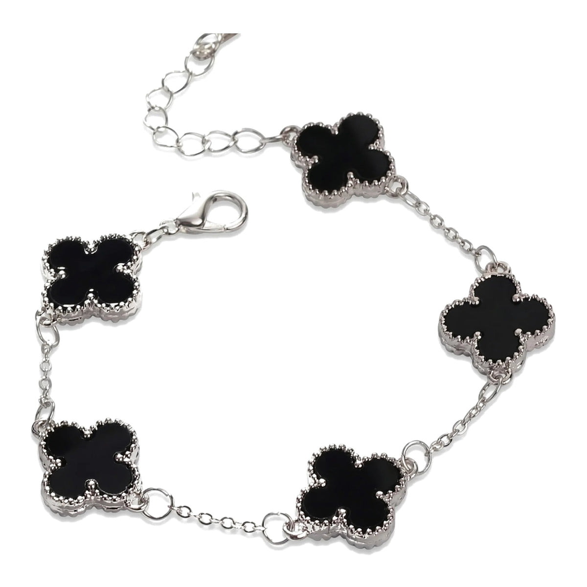 Pulsera Trèfle Signature negra con cadena plateada