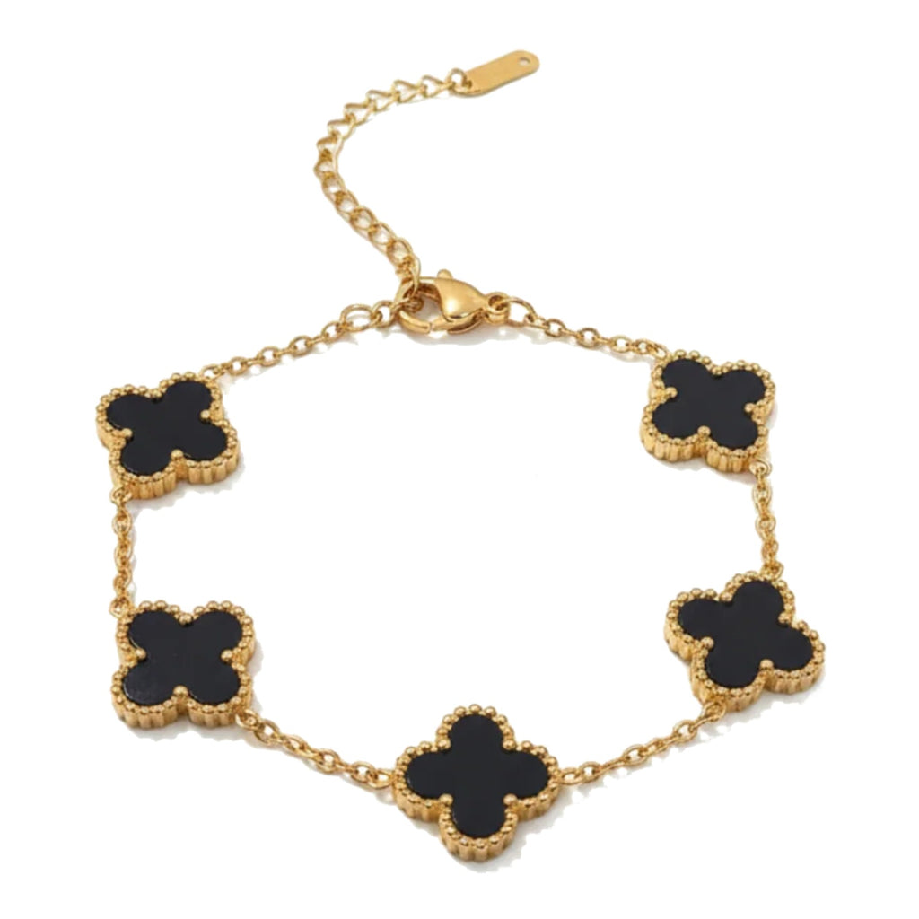Pulsera Trèfle Signature negra con cadena dorada