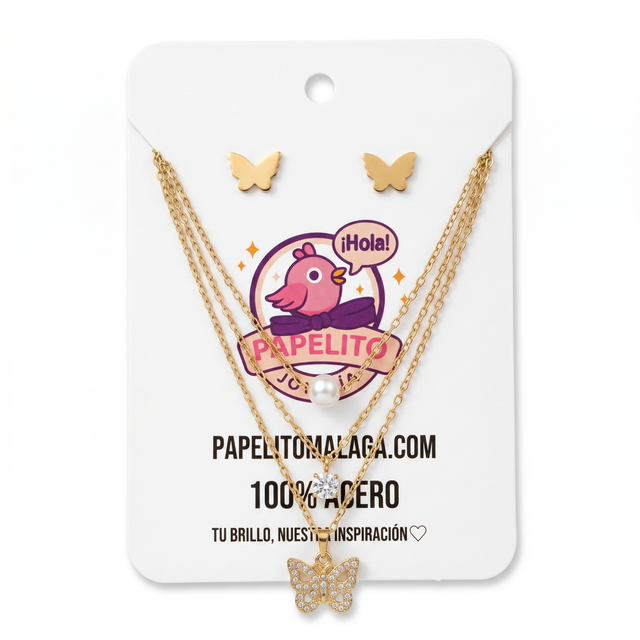 Parure de bijoux Le Papillon Perlé Superposition Scintillante