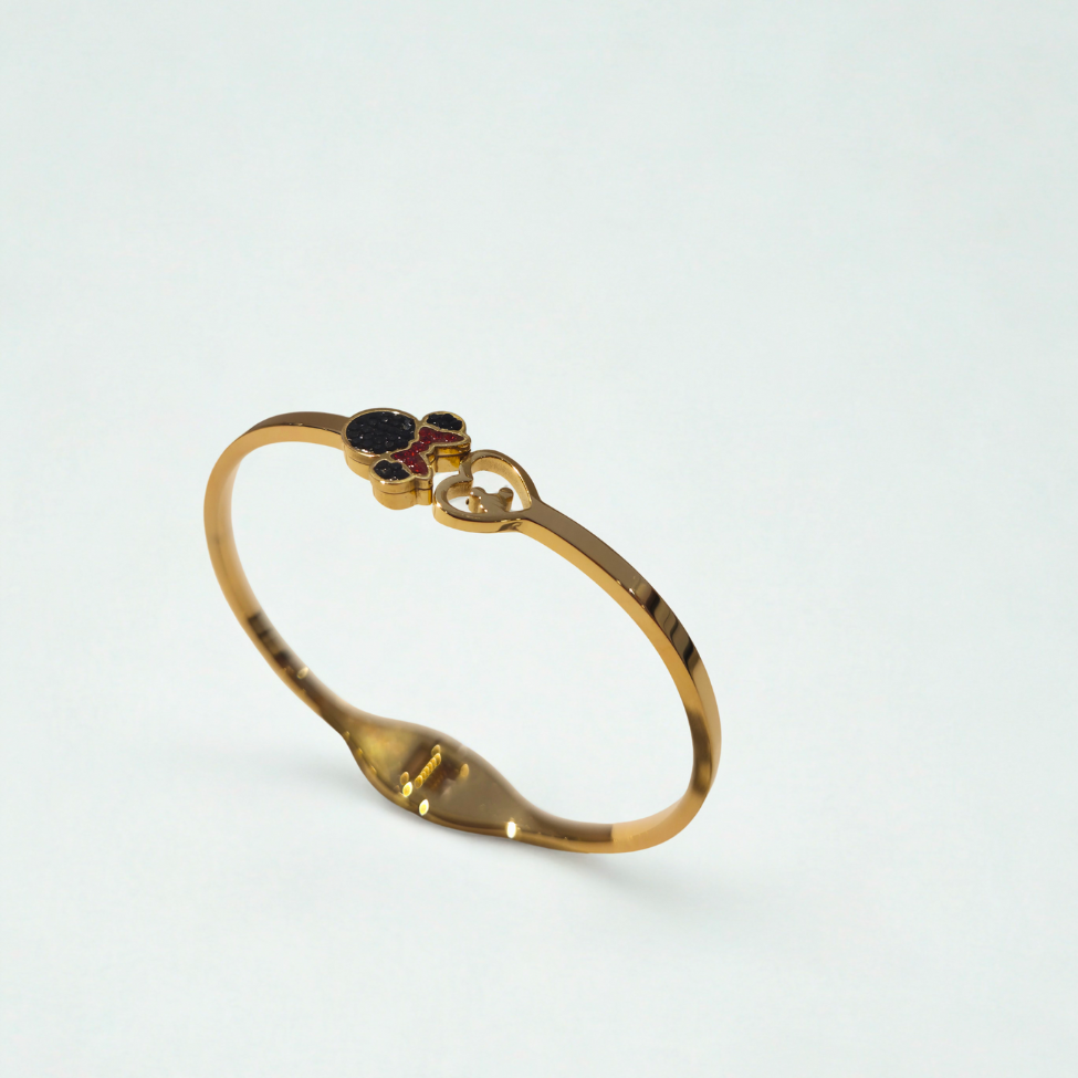 Bracelet rigide avec motif Mickey Mouse émaillé - 100 % acier plaqué or 18 carats