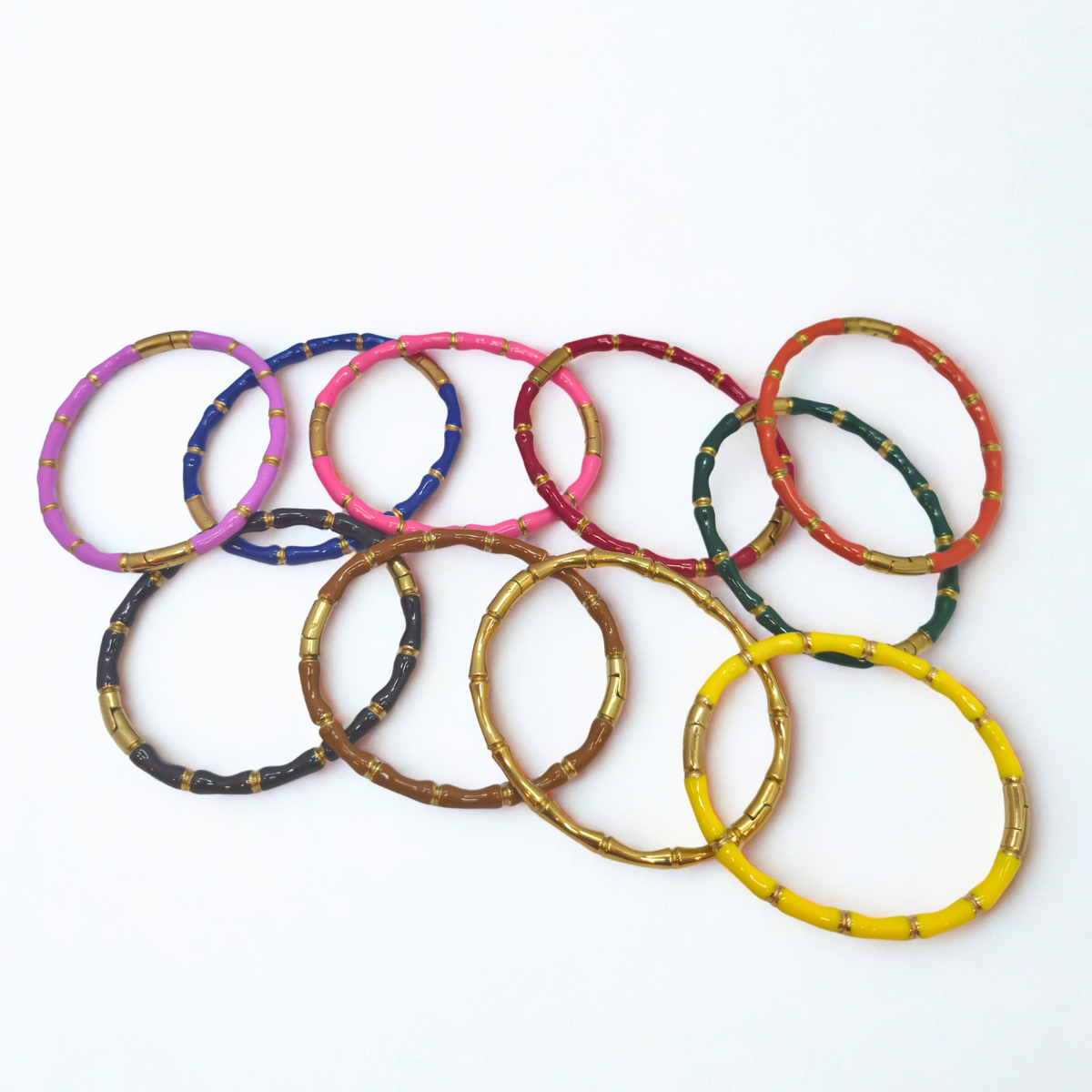 Pulseras Tipo Bambú Esmaltadas de Colores Surtidos - 100% Acero Bañado en Oro 18K