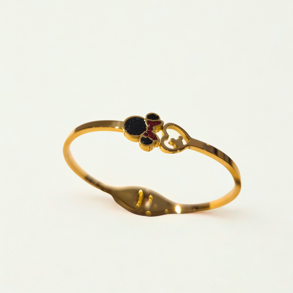 Bracelet rigide avec motif Mickey Mouse émaillé - 100 % acier plaqué or 18 carats