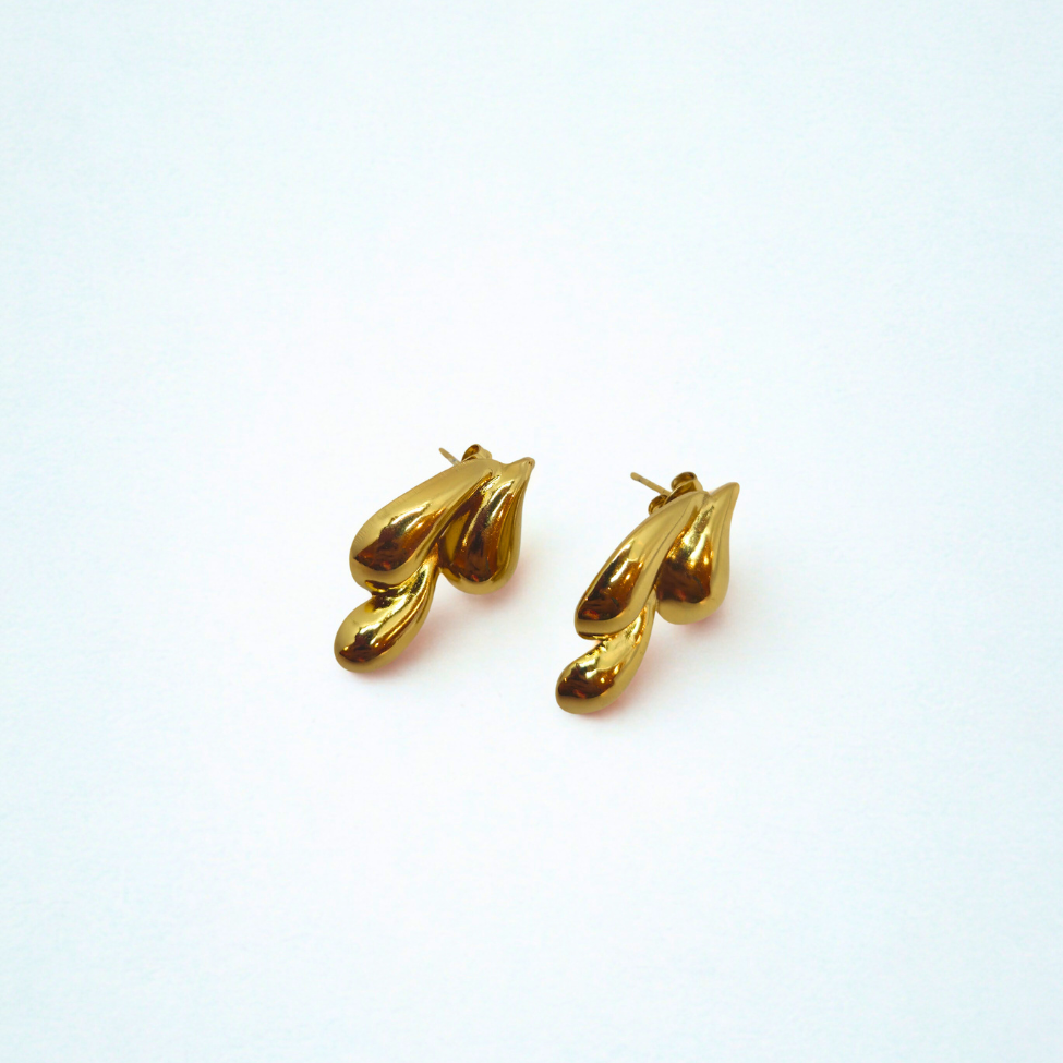 Conjunto Collar y Pendientes Diseño Abstracto Curvo - 100% Acero Bañado en Oro 18K
