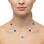 Collar de Trébol Azul 100% Acero Inoxidable Color Plata