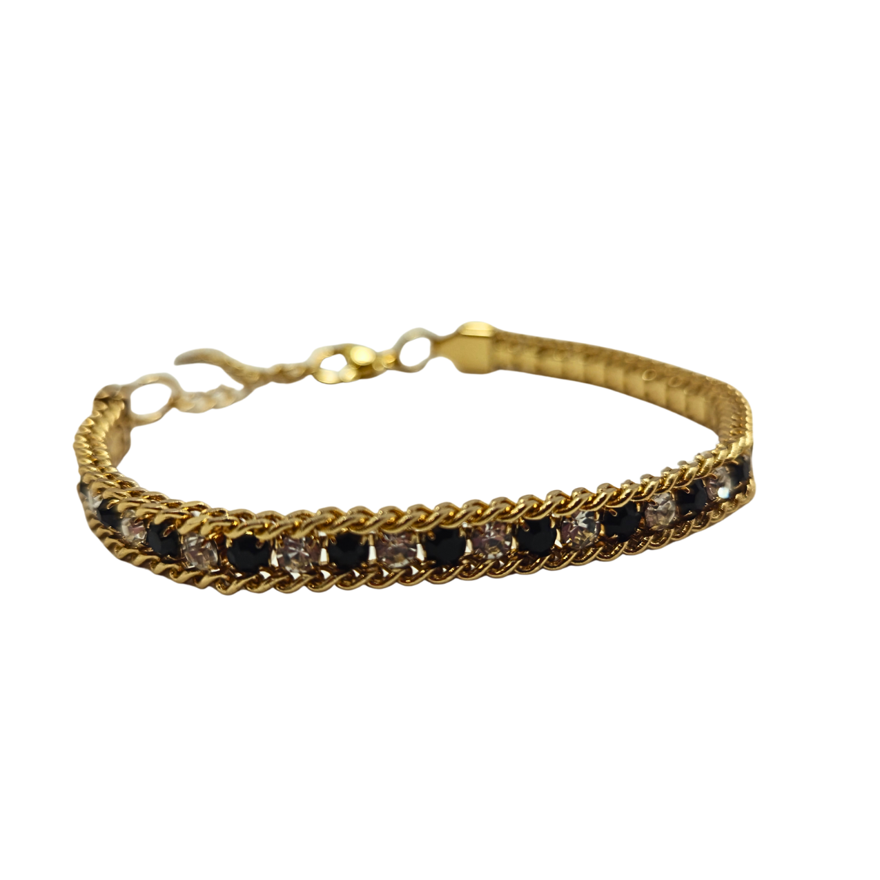 Pulsera Bicolor con Circonitas y Diseño Trenzado 100% Acero Bañado en Oro 18K