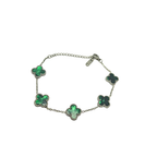 Pulsera de Trébol Verde Malaquita 100% Acero Inoxidable Color Plata