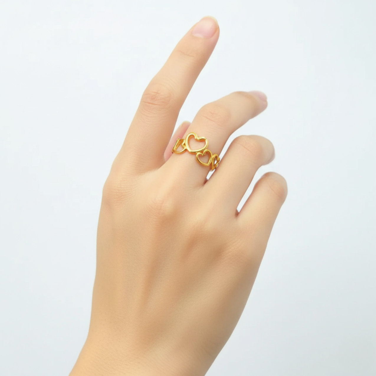 Intertwined Hearts Ring - 100% 18K Gold Plated Steel. Adjustable