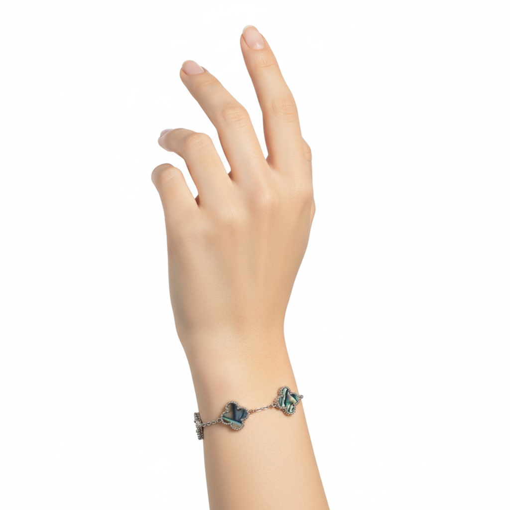 Pulsera de Trébol Nácar Iridiscente 100% Acero Inoxidable Color Plata