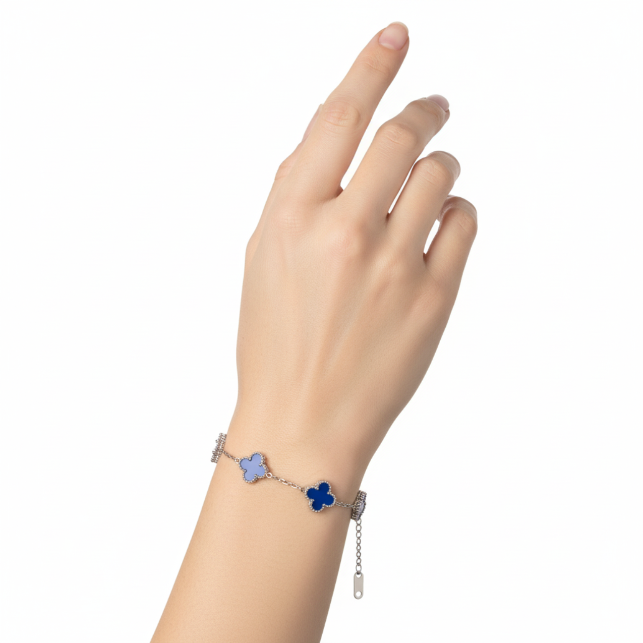 Pulsera de Trébol Azul Intenso 100% Acero Inoxidable Color Plata
