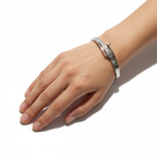 Pulsera Rígida Diseño de Clavo con Circonitas 100% Acero Inoxidable Color Plata