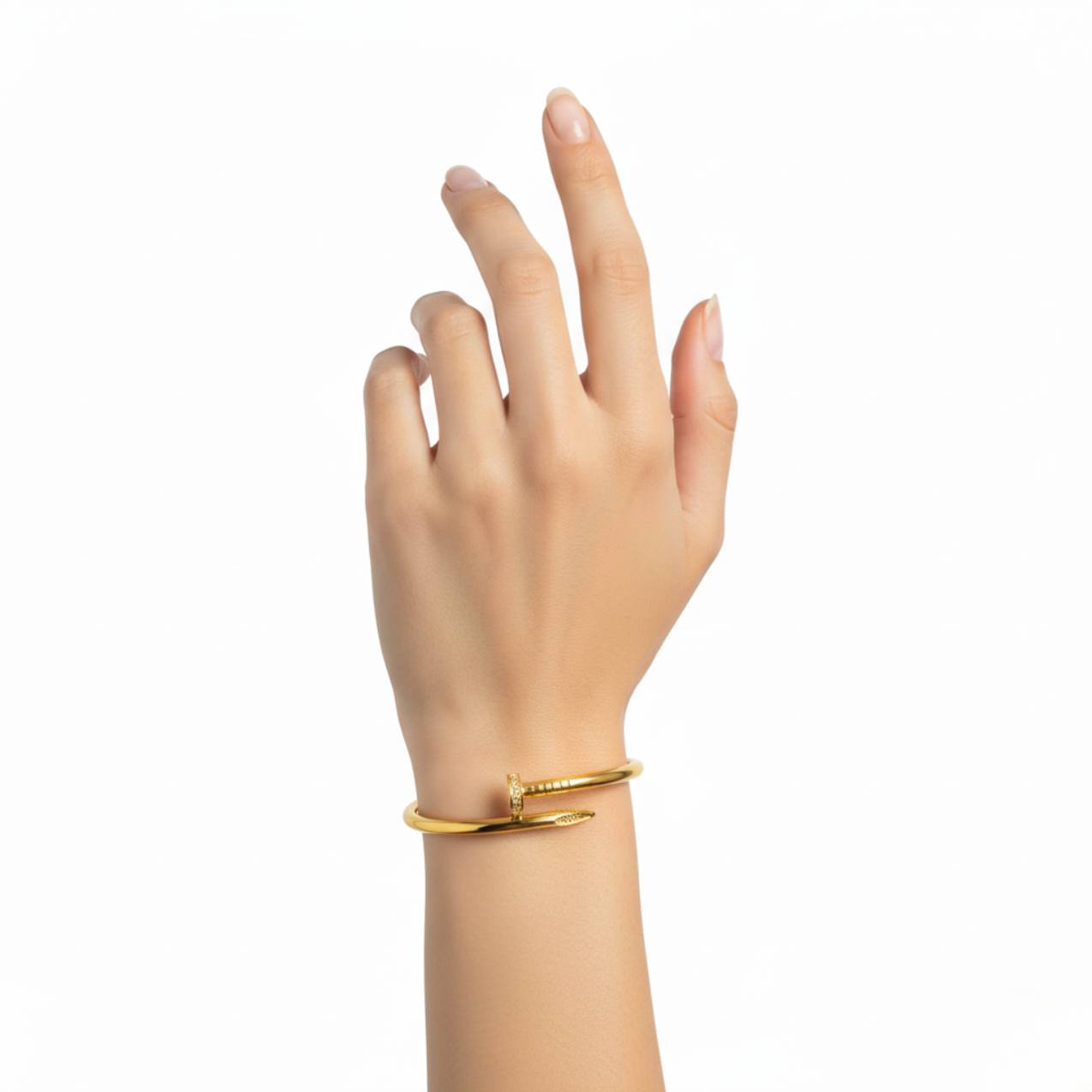 Pulsera Rígida Diseño de Clavo con Circonitas 100% Acero Bañado en Oro 18K