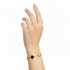 Pulsera de Trébol Alternado Negro y Dorado 100% Acero Bañado en Oro 18K