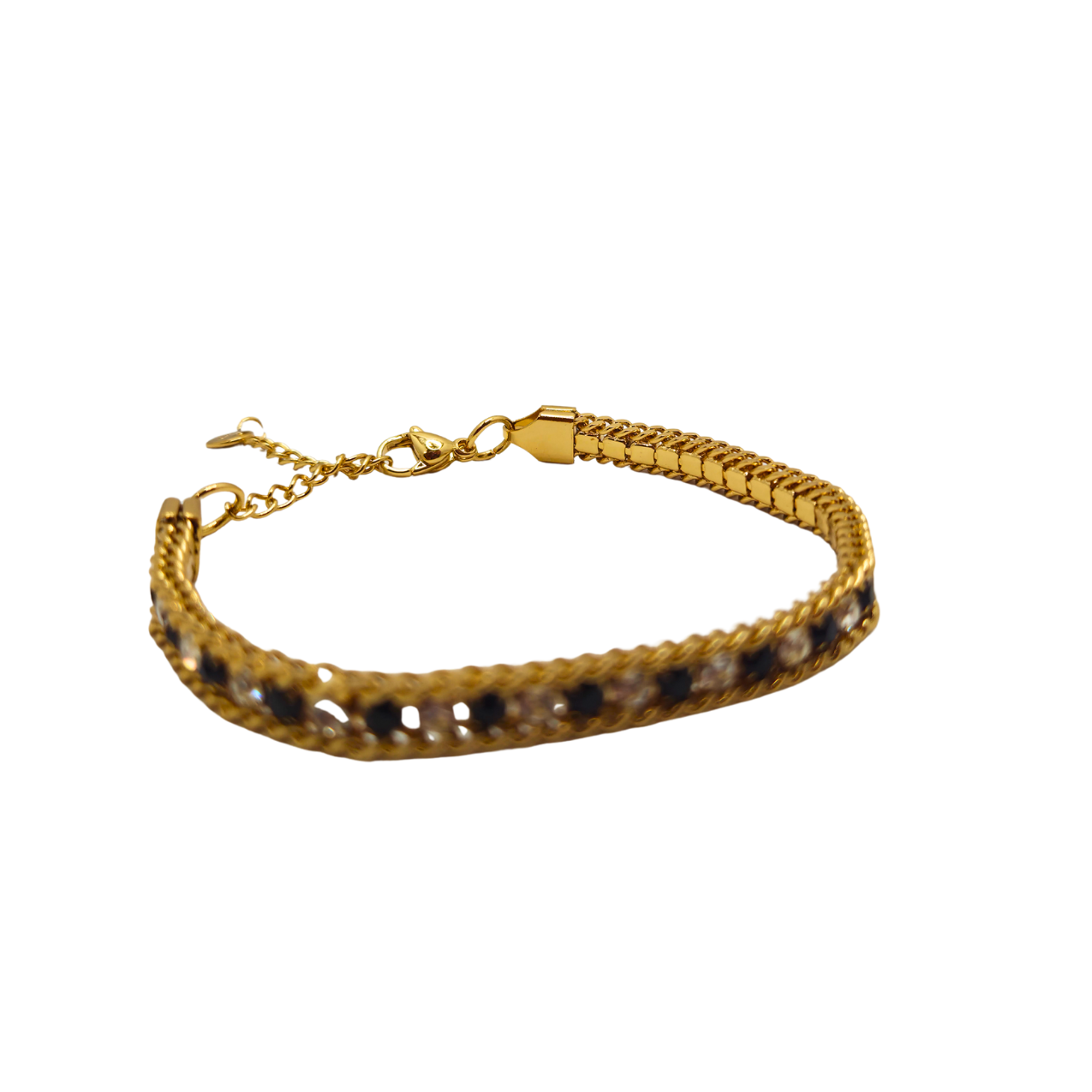 Pulsera Bicolor con Circonitas y Diseño Trenzado 100% Acero Bañado en Oro 18K