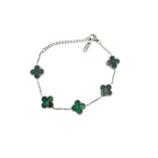 Pulsera de Trébol Verde Malaquita 100% Acero Inoxidable Color Plata