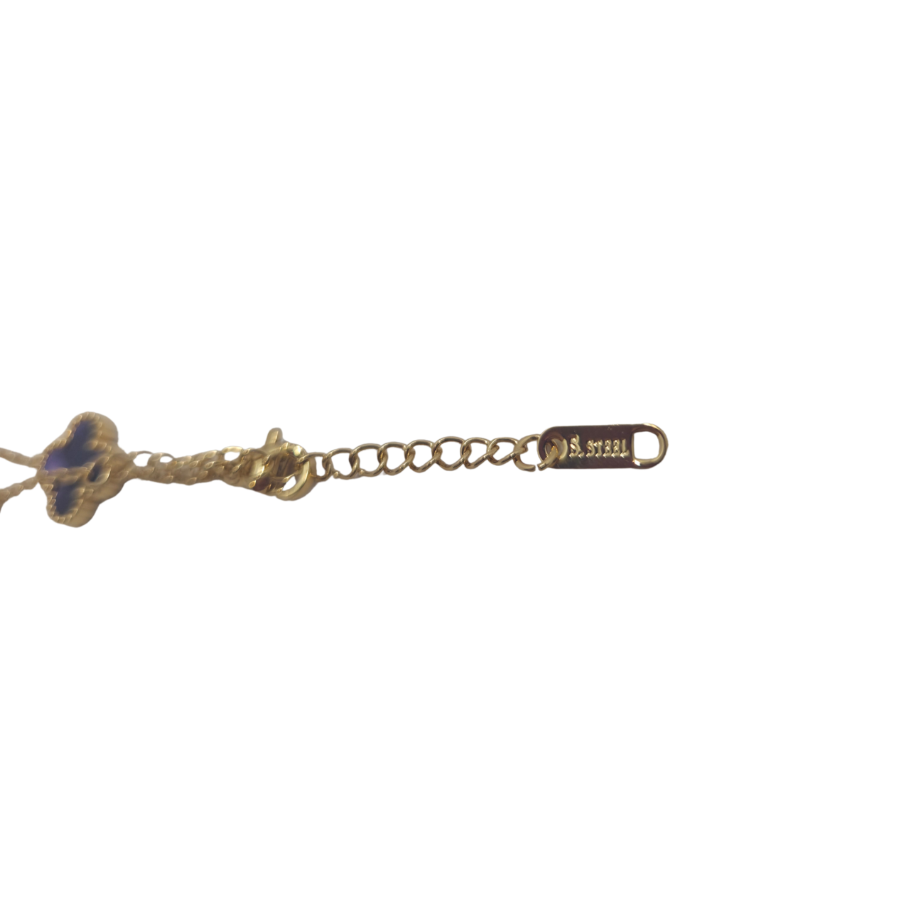 Pulsera de Trébol Morado Jaspeado 100% Acero Bañado en Oro 18K