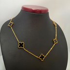 Conjunto de Joyería Trébol Negro 100% Acero Bañado en Oro 18K