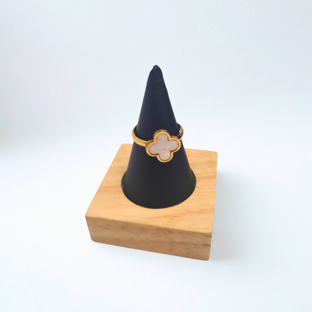 Conjunto de Joyería Trébol Blanco Nácar 100% Acero Bañado en Oro 18K