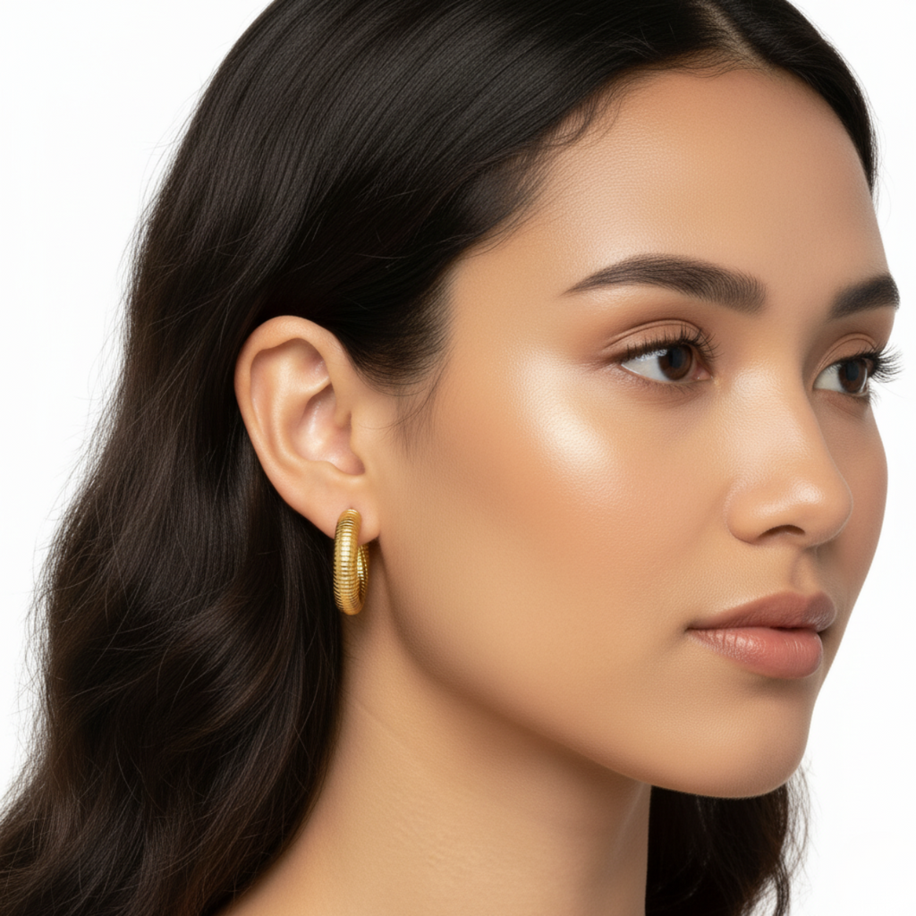 Pendientes de Aro Texturizados Dorados 100% Acero Bañado en Oro 18K