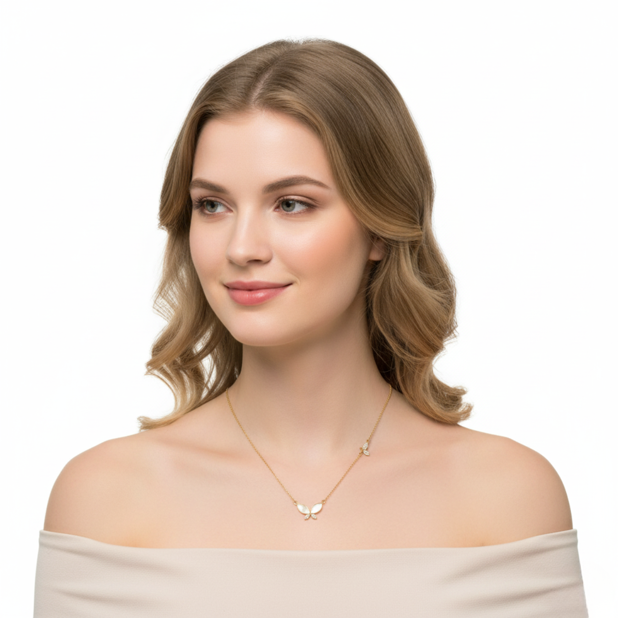 Collar Mariposas con Nácar y Circonitas - 100% Acero Bañado en Oro 18K