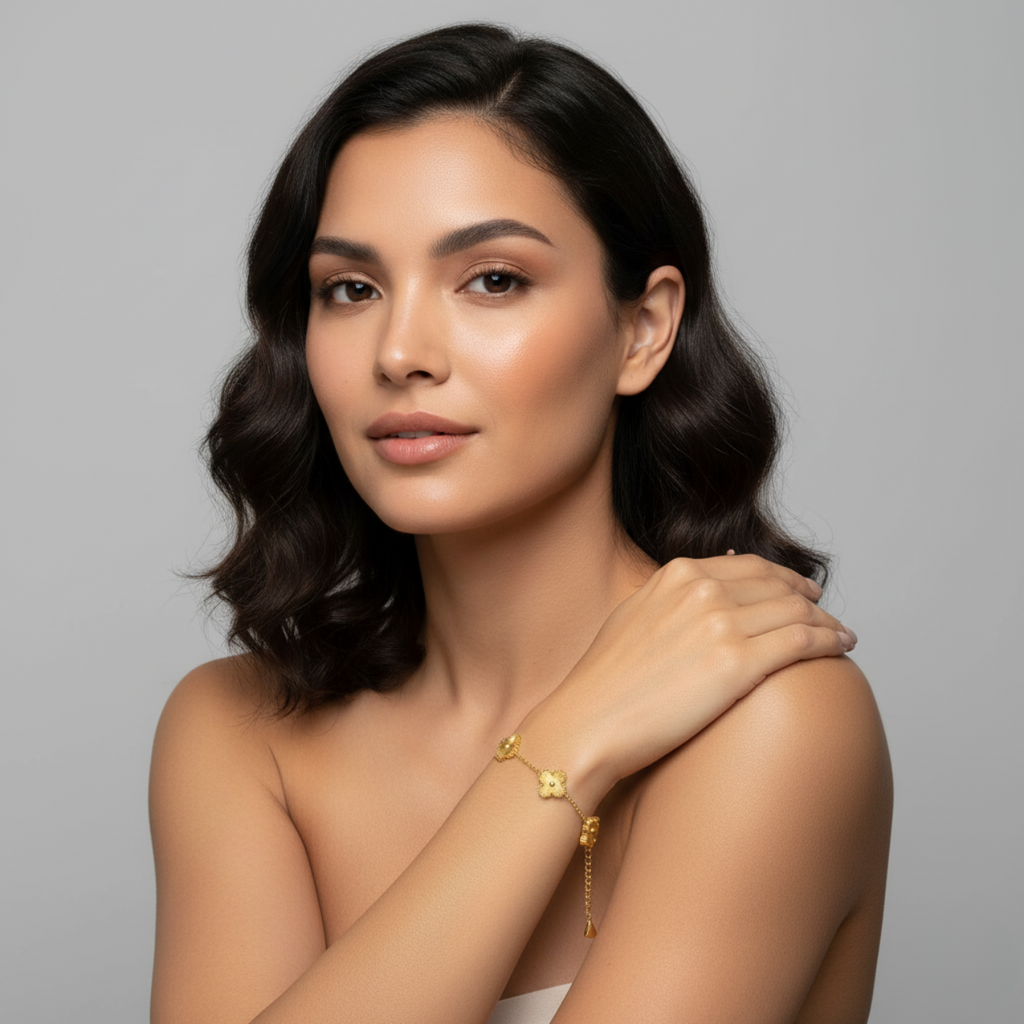 Conjunto de Joyería Trébol Texturizado 100% Acero Bañado en Oro 18K